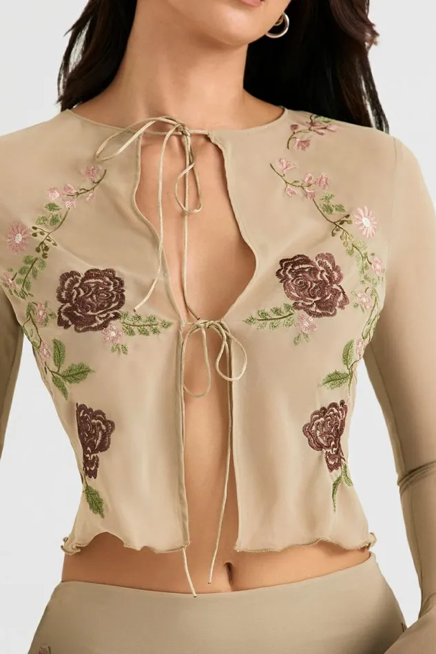 Women Asra Artichoke Floral Tie Front Top House Of CB Tops