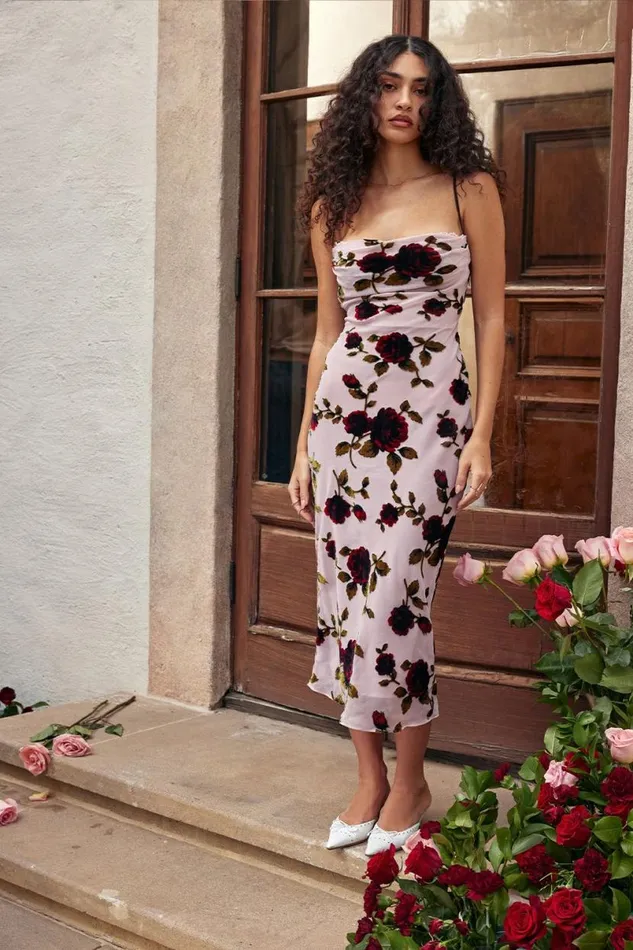 Women Azura Pink Devore Midi Dress House Of CB Dresses Women Azura Pink Devore Midi Dress House Of CB Dresses