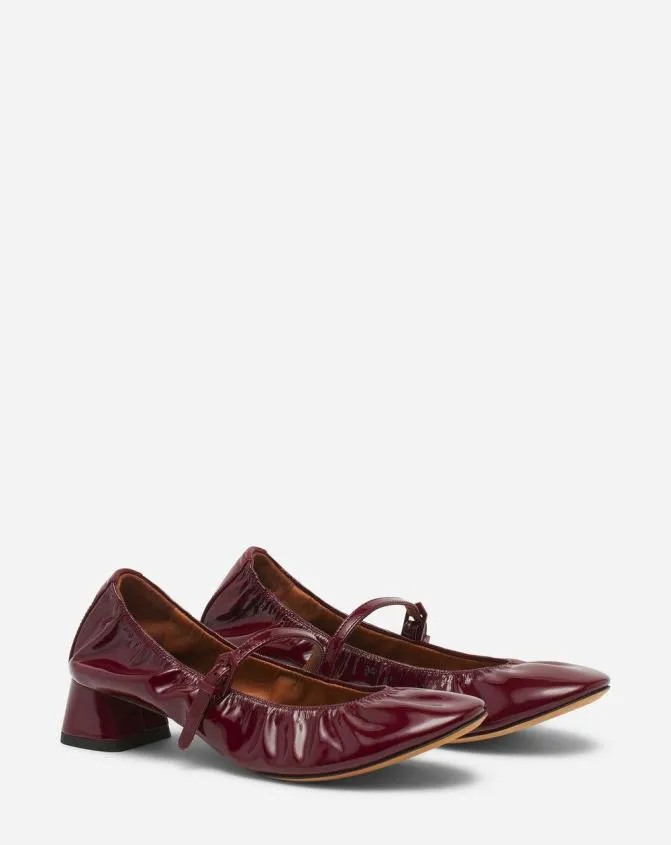 Women Ballerinas Lanvin Heeled Mary Jane In Glossy Leather Burgundy