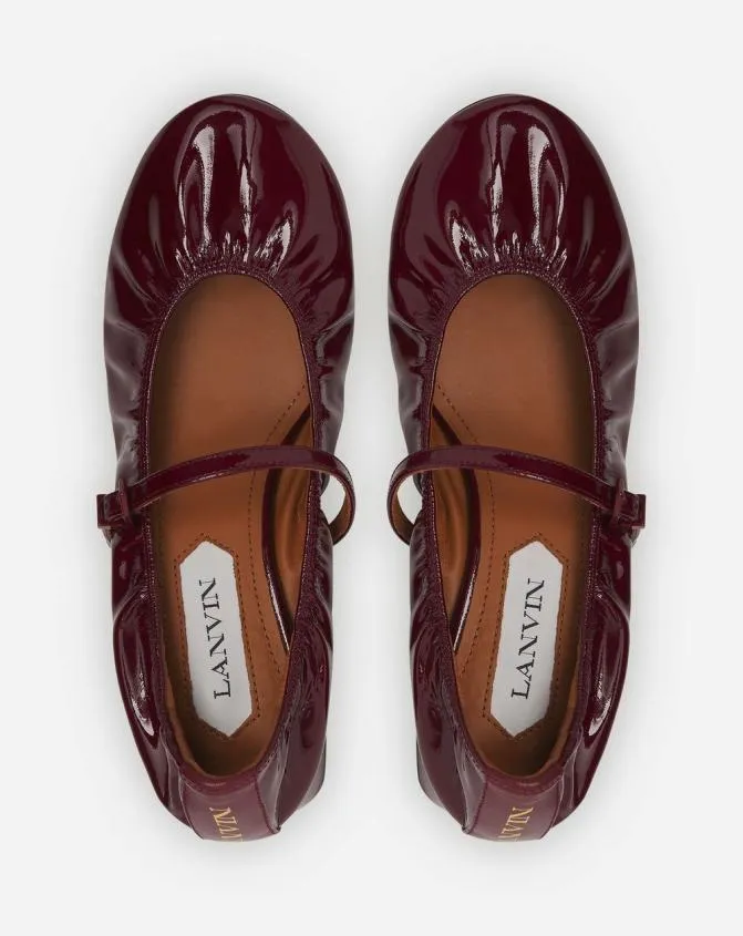 Women Ballerinas Lanvin Heeled Mary Jane In Glossy Leather Burgundy