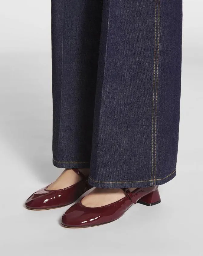 Women Ballerinas Lanvin Heeled Mary Jane In Glossy Leather Burgundy