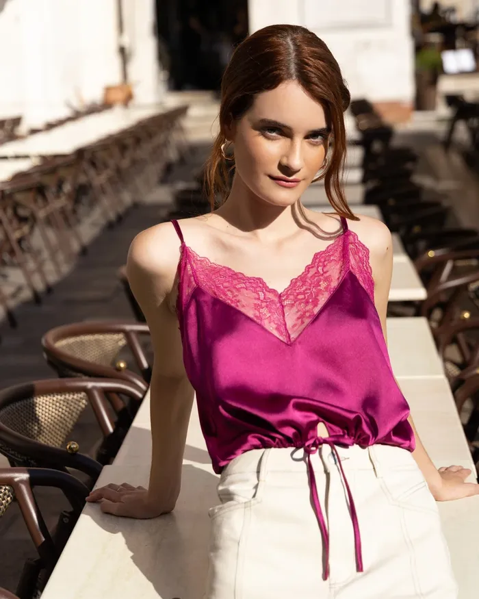 Women Belle and Bloom Friday Nights Lace Cami 8211 Fuchsia Tops
