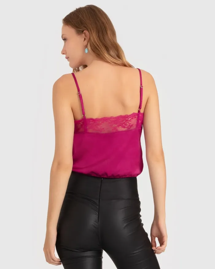 Women Belle and Bloom Friday Nights Lace Cami 8211 Fuchsia Tops