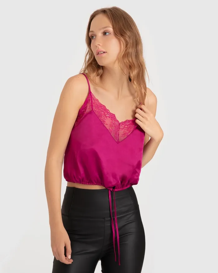 Women Belle and Bloom Friday Nights Lace Cami 8211 Fuchsia Tops