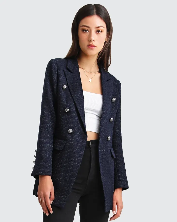 Women Belle and Bloom Princess Polina Textured Weave Blazer 8211 Navy Coats and Jackets Women Belle and Bloom Princess Polina Textured Weave Blazer 8211 Navy Coats and Jackets