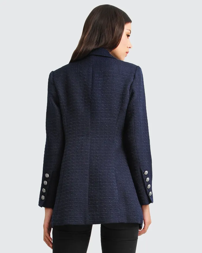 Women Belle and Bloom Princess Polina Textured Weave Blazer 8211 Navy Coats and Jackets