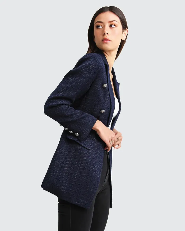 Women Belle and Bloom Princess Polina Textured Weave Blazer 8211 Navy Coats and Jackets