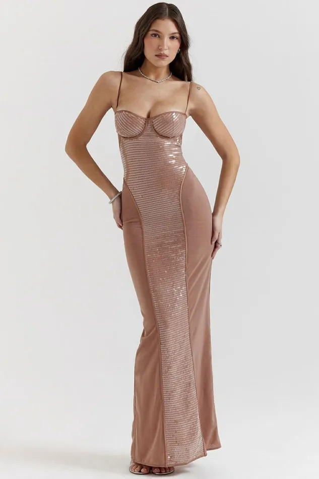 Women Bonita Cafe Au Lait Sequin Maxi Dress House Of CB Dresses