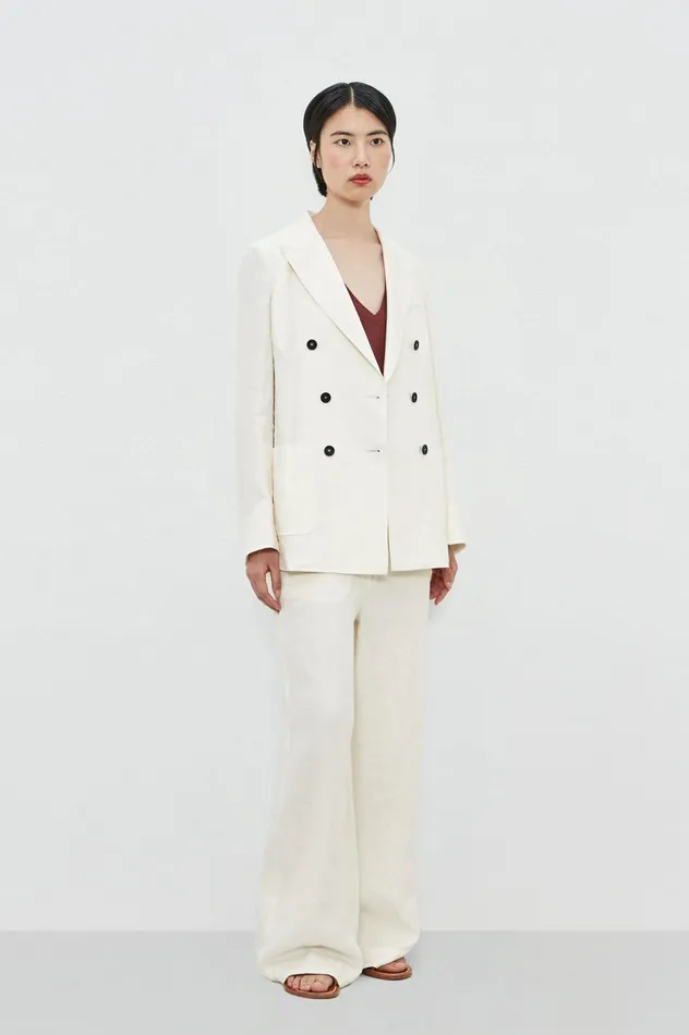Women CARLOTTA2 8211 Herringbone Linen Doublebreasted Jacket 8211 Panna Massimo Alba Jackets and Coats Women CARLOTTA2 8211 Herringbone Linen Doublebreasted Jacket 8211 Panna Massimo Alba Jackets and Coats