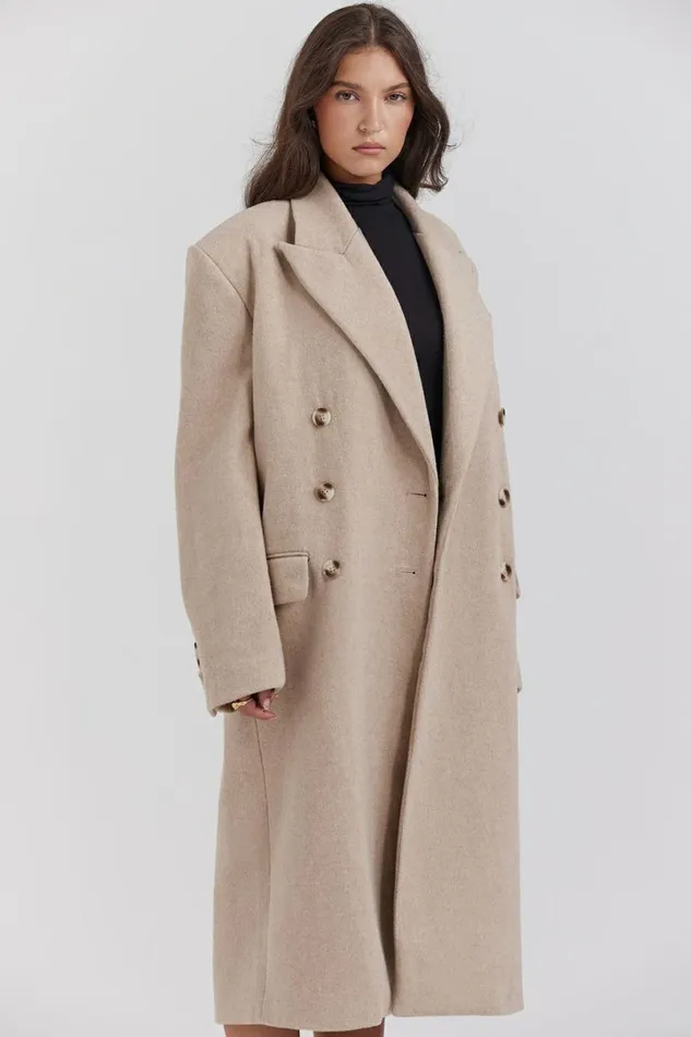 Women Carter Oatmeal Double Breasted Coat House Of CB Outerwear