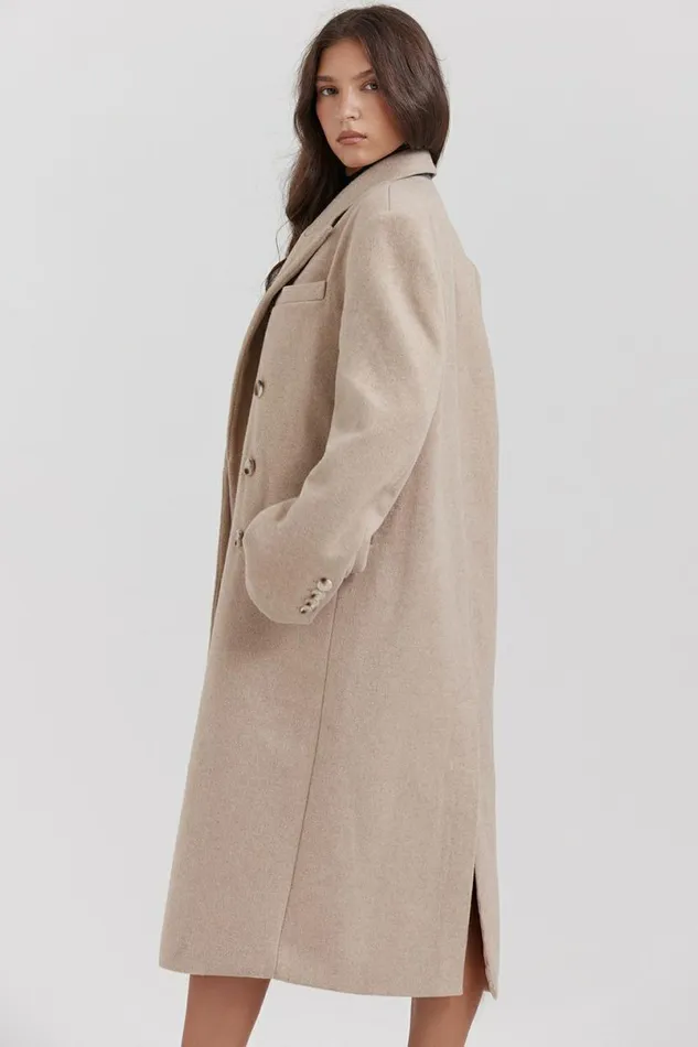 Women Carter Oatmeal Double Breasted Coat House Of CB Outerwear