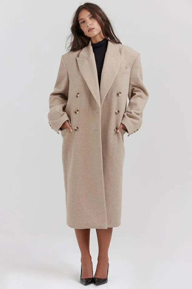 Women Carter Oatmeal Double Breasted Coat House Of CB Outerwear