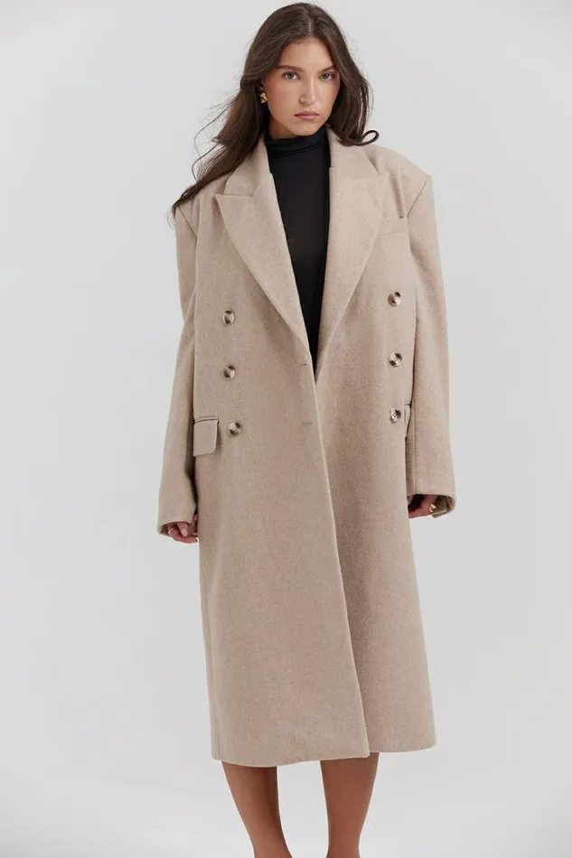 Women Carter Oatmeal Double Breasted Coat House Of CB Outerwear