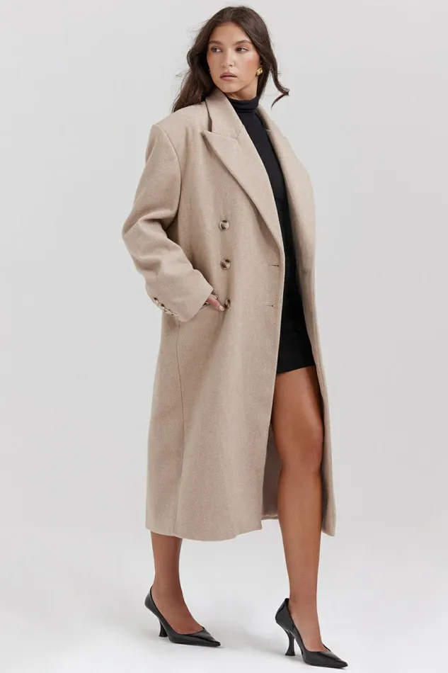 Women Carter Oatmeal Double Breasted Coat House Of CB Outerwear