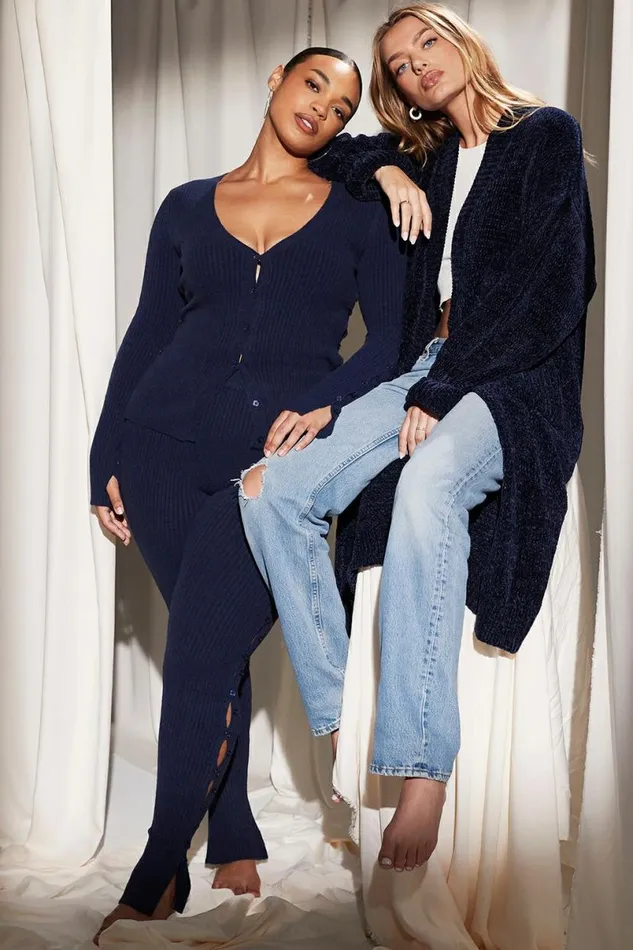 Women Celine Navy Chenille Slouchy Cardigan House Of CB Outerwear