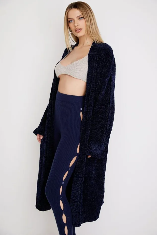 Women Celine Navy Chenille Slouchy Cardigan House Of CB Outerwear
