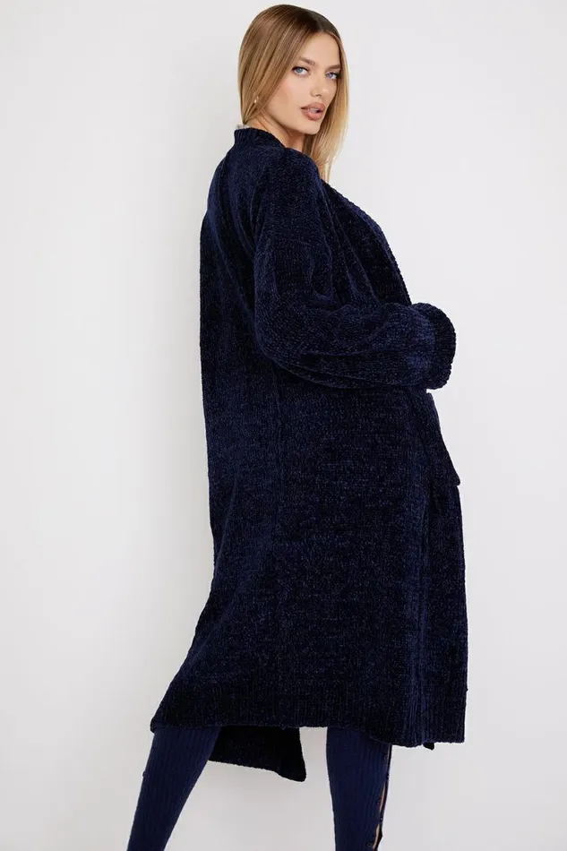 Women Celine Navy Chenille Slouchy Cardigan House Of CB Outerwear