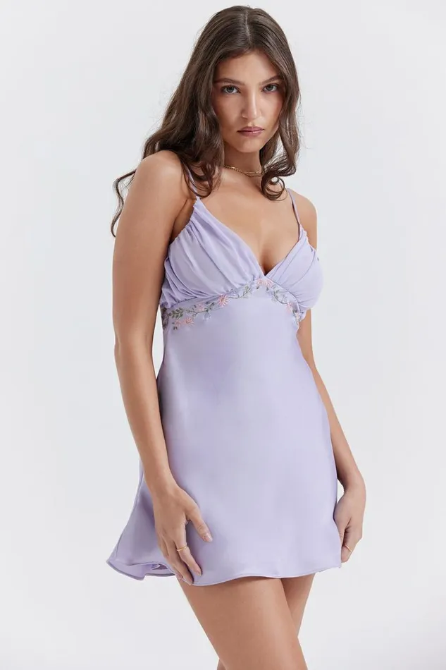 Women Christa Embroidered Lavender Mini Dress House Of CB Dresses
