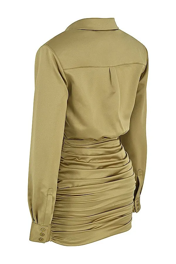 Women Christy Olive Satin Shirt Dress House Of CB Dresses Women Christy Olive Satin Shirt Dress House Of CB Dresses