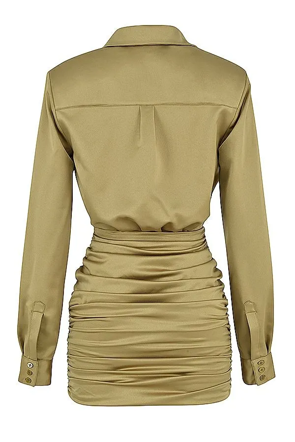 Women Christy Olive Satin Shirt Dress House Of CB Dresses Women Christy Olive Satin Shirt Dress House Of CB Dresses