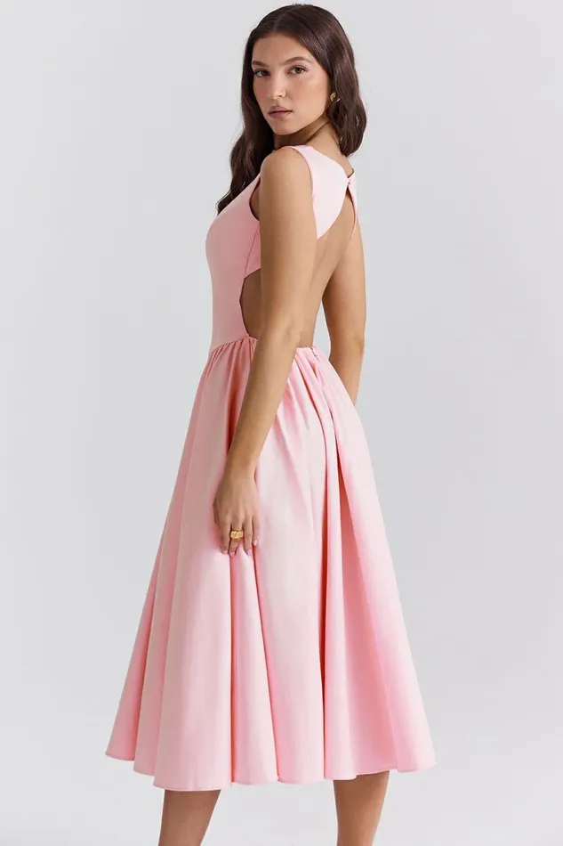 Women Cindy Ballerina Pink Twill Midi Sundress House Of CB Dresses