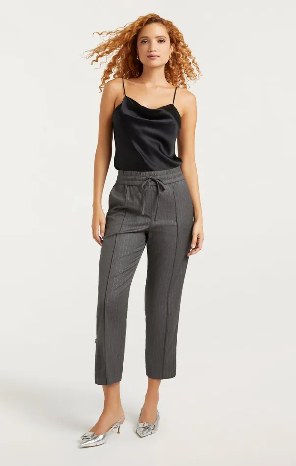 Women Cinq Sept Bottoms Adalie Pant Lurex Pinstripe Charcoal