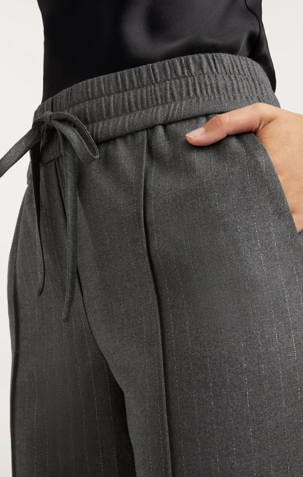 Women Cinq Sept Bottoms Adalie Pant Lurex Pinstripe Charcoal