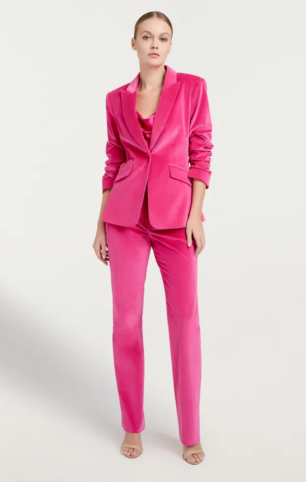 Women Cinq Sept Bottoms Chenille Velvet Kerry Pant Pink Dahlia