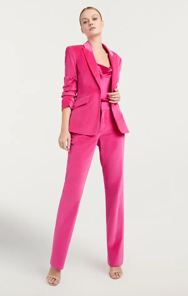 Women Cinq Sept Bottoms Chenille Velvet Kerry Pant Pink Dahlia