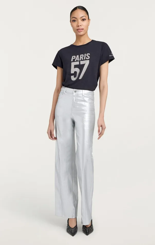 Women Cinq Sept Bottoms Foiled Francine Pant Silver