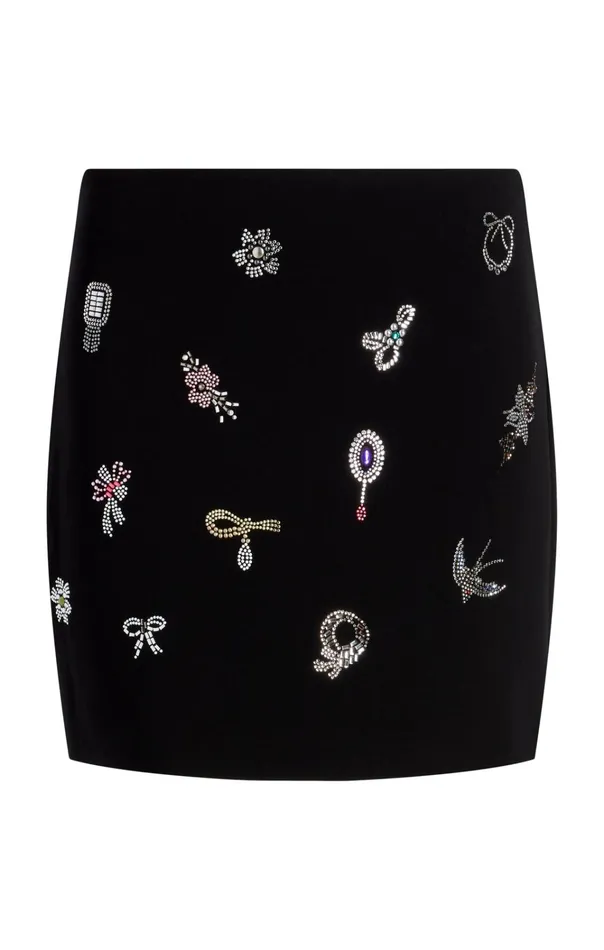 Women Cinq Sept Bottoms Heatset Brooches Embellished Doris Skirt Black Multi