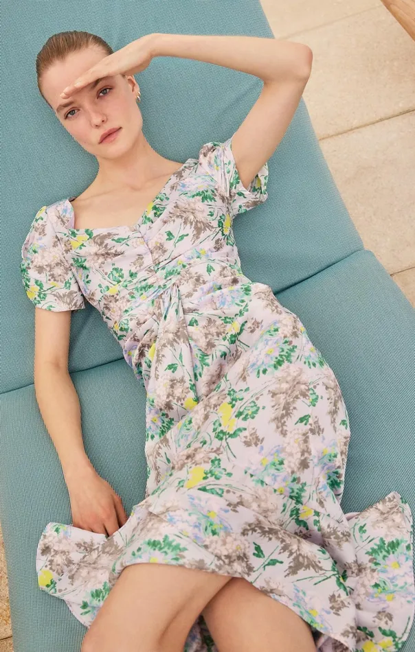 Women Cinq Sept Dresses Light Washed Floral Walker Dress Pastel Multi