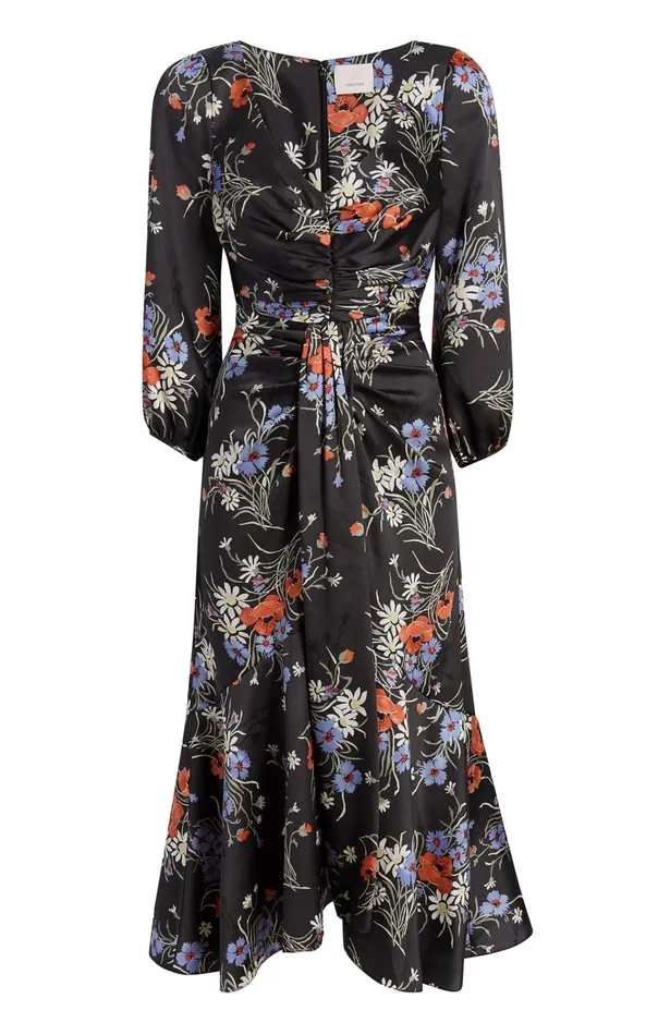 Women Cinq Sept Dresses Three Quarter Sleeve Walker Dress Obsidian Multi