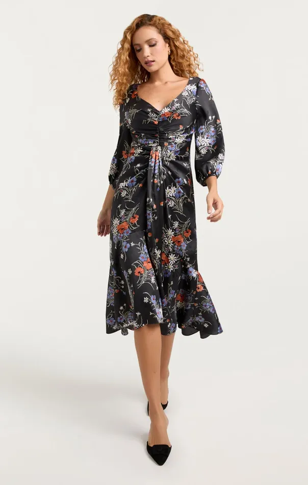 Women Cinq Sept Dresses Three Quarter Sleeve Walker Dress Obsidian Multi
