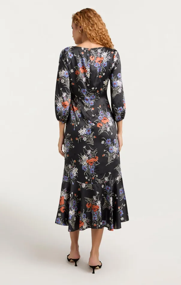 Women Cinq Sept Dresses Three Quarter Sleeve Walker Dress Obsidian Multi