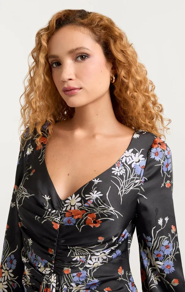 Women Cinq Sept Dresses Three Quarter Sleeve Walker Dress Obsidian Multi