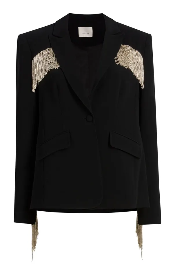 Women Cinq Sept Jackets and Blazers Beaded Fringe Ira Blazer Black