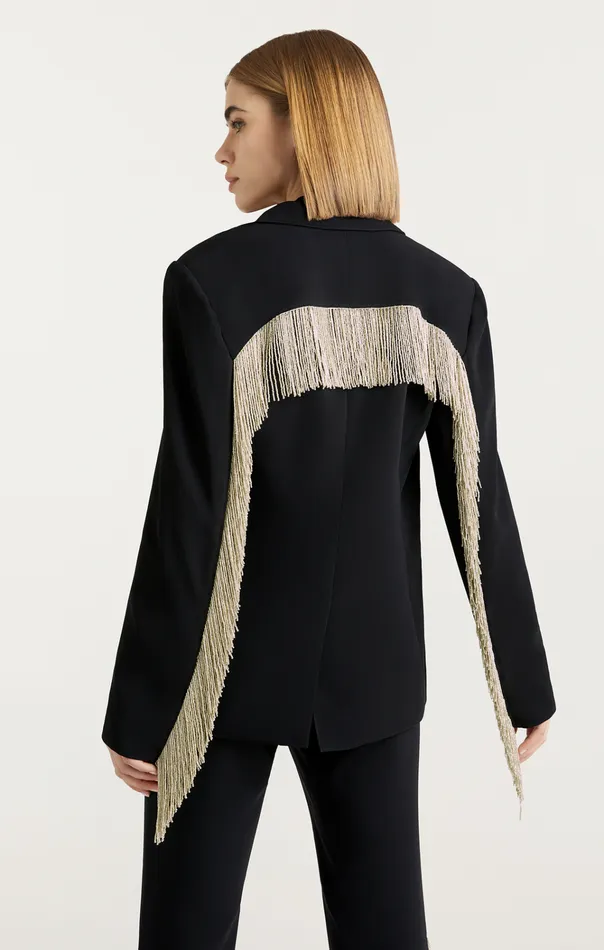 Women Cinq Sept Jackets and Blazers Beaded Fringe Ira Blazer Black