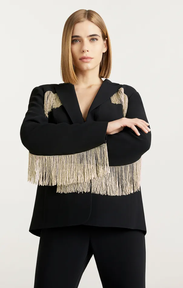 Women Cinq Sept Jackets and Blazers Beaded Fringe Ira Blazer Black