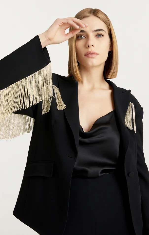 Women Cinq Sept Jackets and Blazers Beaded Fringe Ira Blazer Black