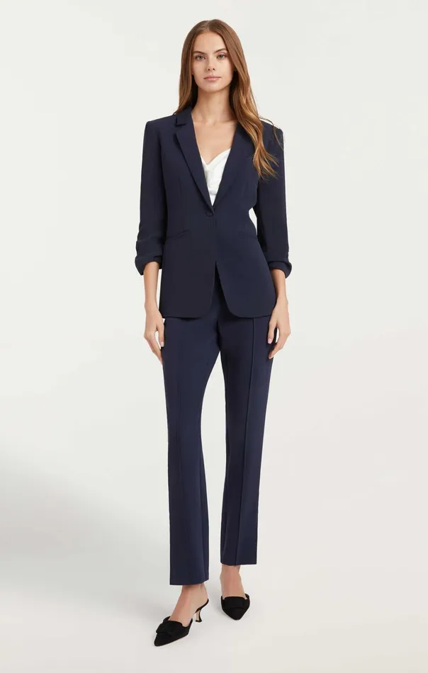 Women Cinq Sept Jackets and Blazers Crepe Khloe Blazer Navy