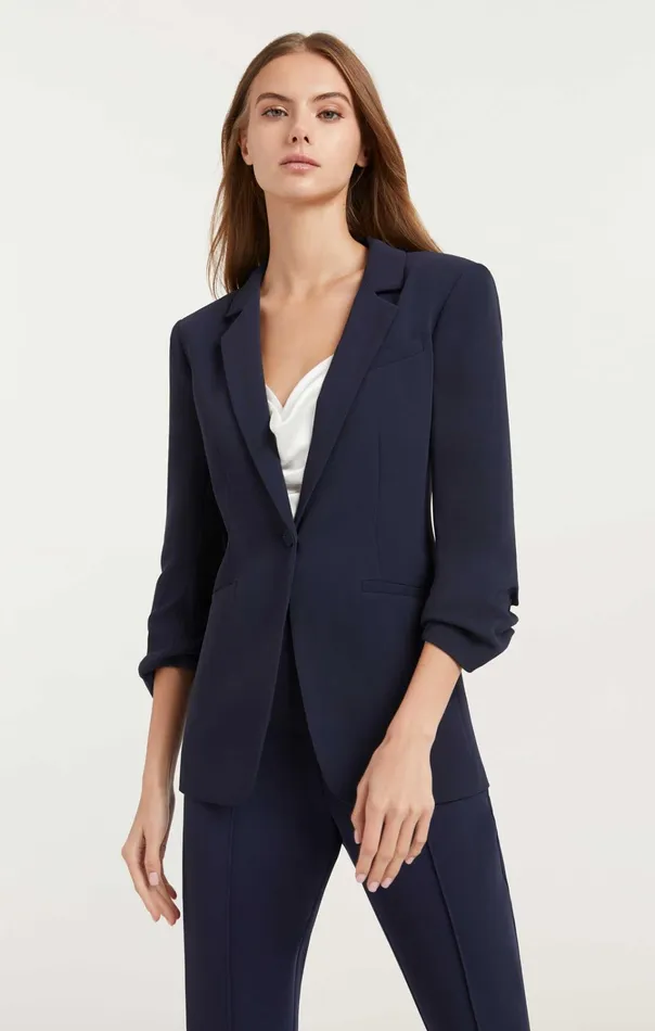 Women Cinq Sept Jackets and Blazers Crepe Khloe Blazer Navy