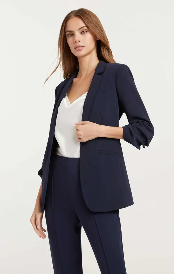 Women Cinq Sept Jackets and Blazers Crepe Khloe Blazer Navy