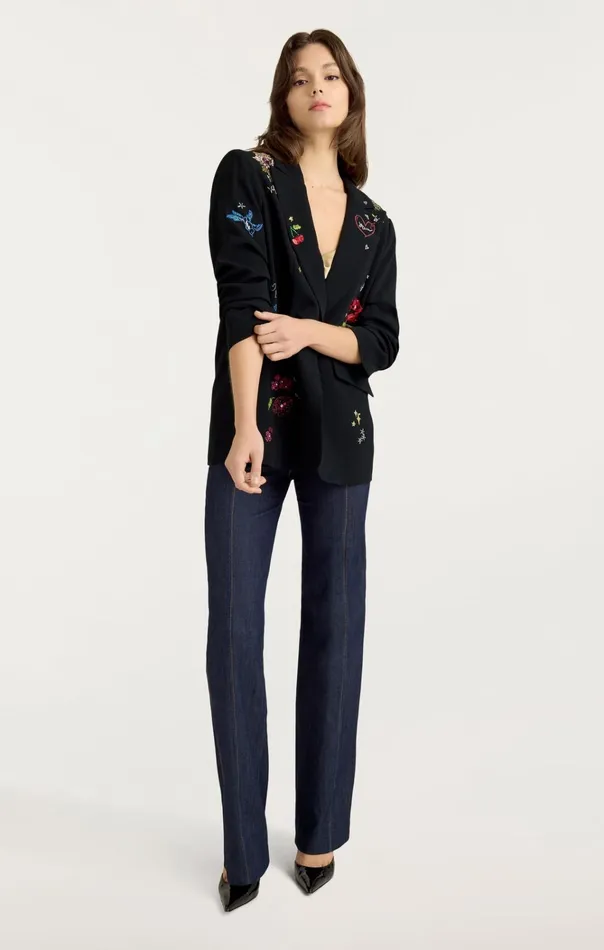 Women Cinq Sept Jackets and Blazers Daydream Doodles Embellished Kelsa Blazer Black Multi