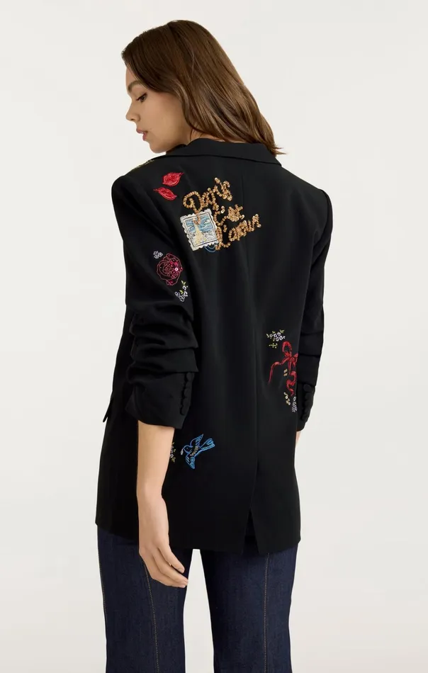 Women Cinq Sept Jackets and Blazers Daydream Doodles Embellished Kelsa Blazer Black Multi
