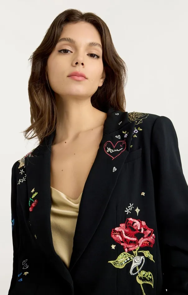 Women Cinq Sept Jackets and Blazers Daydream Doodles Embellished Kelsa Blazer Black Multi