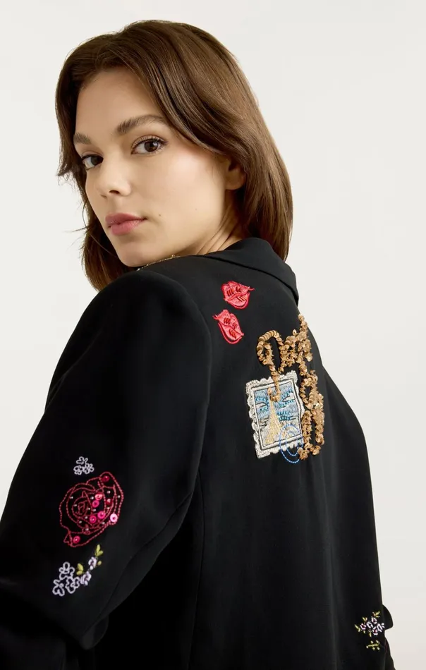 Women Cinq Sept Jackets and Blazers Daydream Doodles Embellished Kelsa Blazer Black Multi