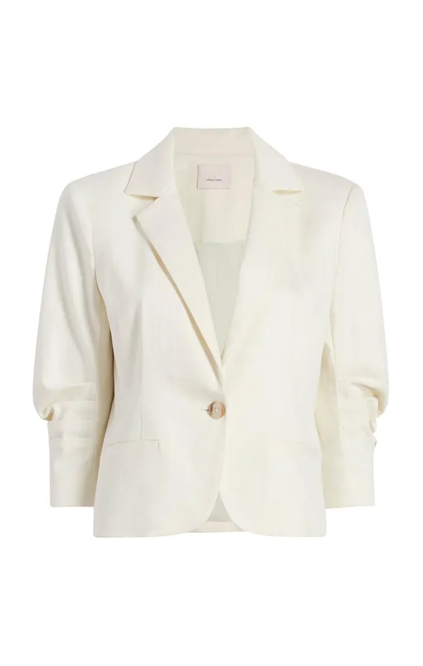 Women Cinq Sept Jackets and Blazers Denim Le Petit Khloe Blazer Gardenia