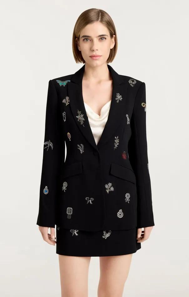 Women Cinq Sept Jackets and Blazers Heatset Brooches Embellished Cheyenne Blazer Black Multi