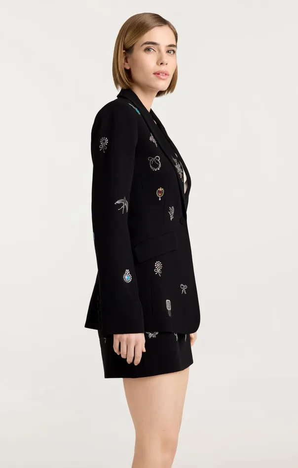 Women Cinq Sept Jackets and Blazers Heatset Brooches Embellished Cheyenne Blazer Black Multi